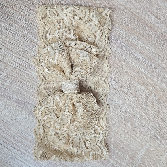 None Other - Lace Bowknot Beige Headband Baby Girl Elastic Headwrap Kids Handmade Hairband